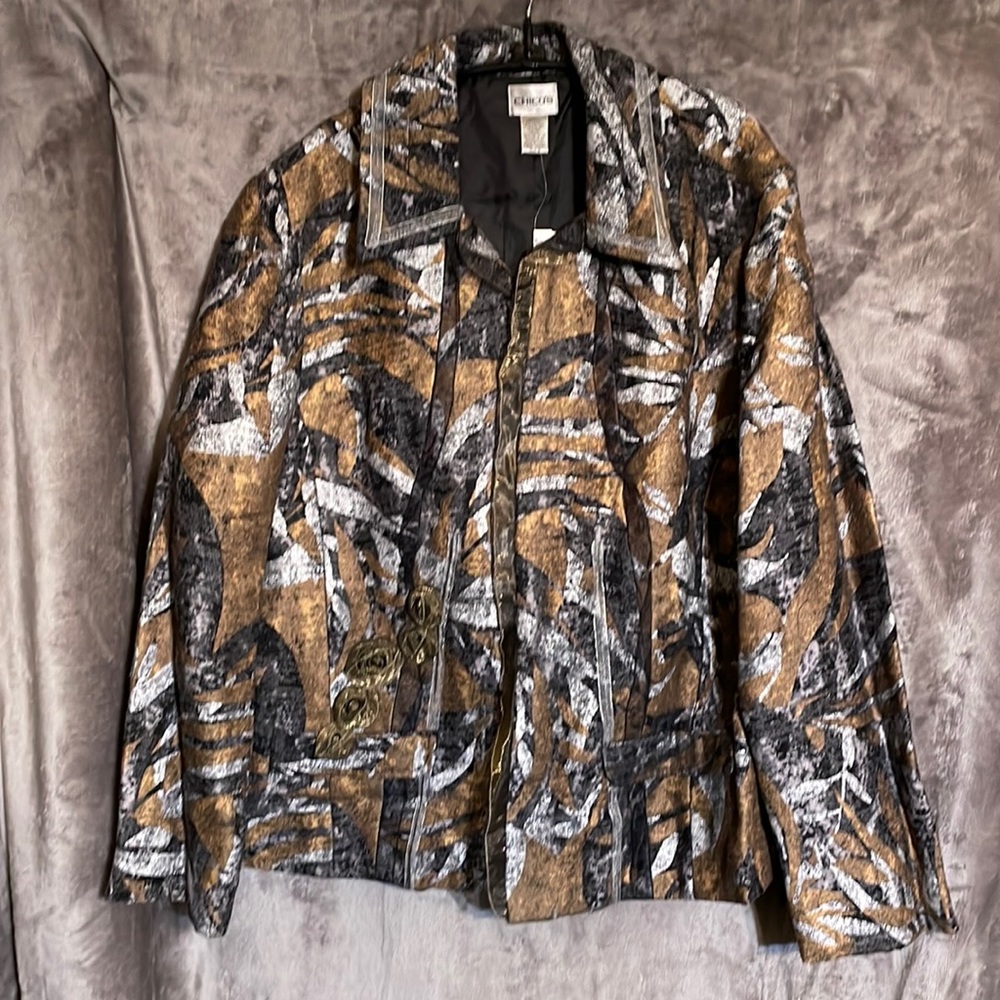 NWT Chico’s Size 3 (16) Abstractions Marrick Jacket Color: Black Open Front